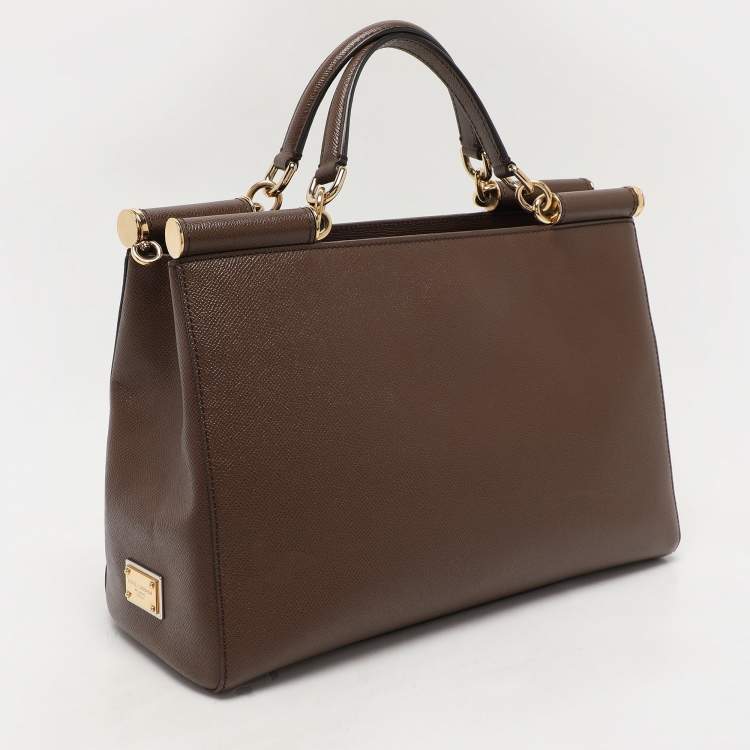 Pre Owned Dolce & Gabbana Brown Leather Miss Sicily East West Top Handle Bag