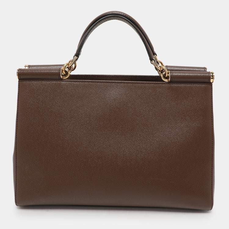 Pre Owned Dolce & Gabbana Brown Leather Miss Sicily East West Top Handle Bag
