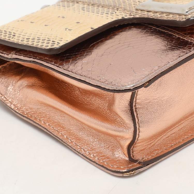 Pre Owned Dolce & Gabbana Beige/Rose Gold Leather and Snakeskin Leather DG Shoulder Bag