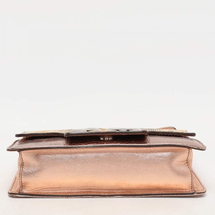 Pre Owned Dolce & Gabbana Beige/Rose Gold Leather and Snakeskin Leather DG Shoulder Bag