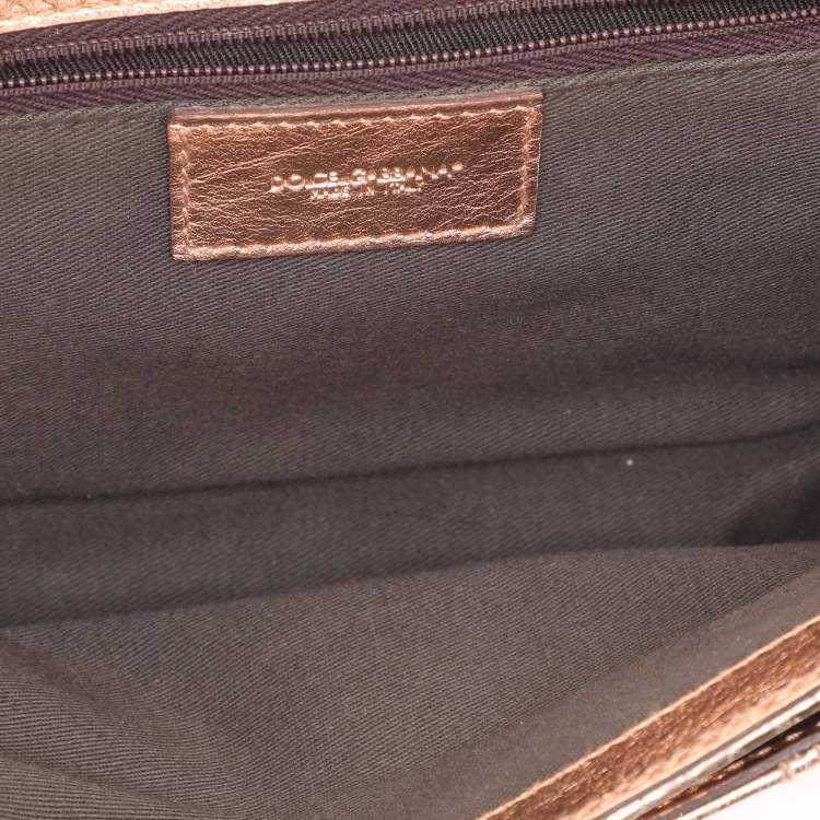 Pre Owned Dolce & Gabbana Beige/Rose Gold Leather and Snakeskin Leather DG Shoulder Bag
