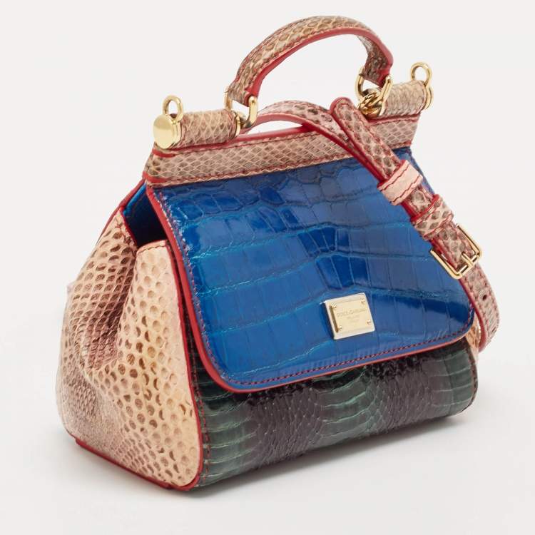 Pre Owned Dolce & Gabbana Multicolor Python and Croc Micro Miss Sicily Top Handle Bag