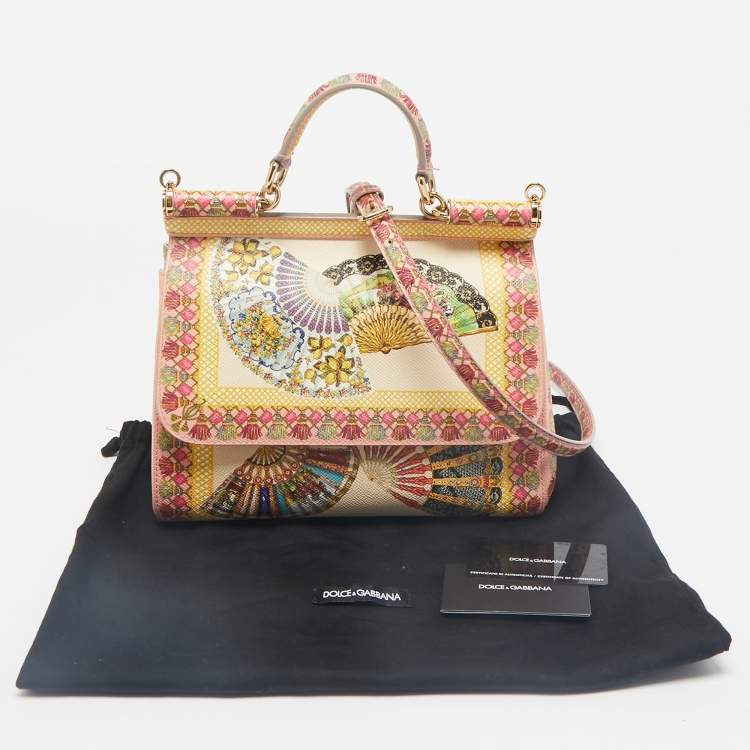 Pre Owned Dolce & Gabbana Multicolor Fan Foulard Print Leather Medium Miss Sicily Top Handle Bag