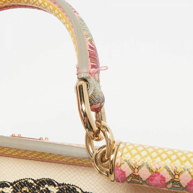 Pre Owned Dolce & Gabbana Multicolor Fan Foulard Print Leather Medium Miss Sicily Top Handle Bag