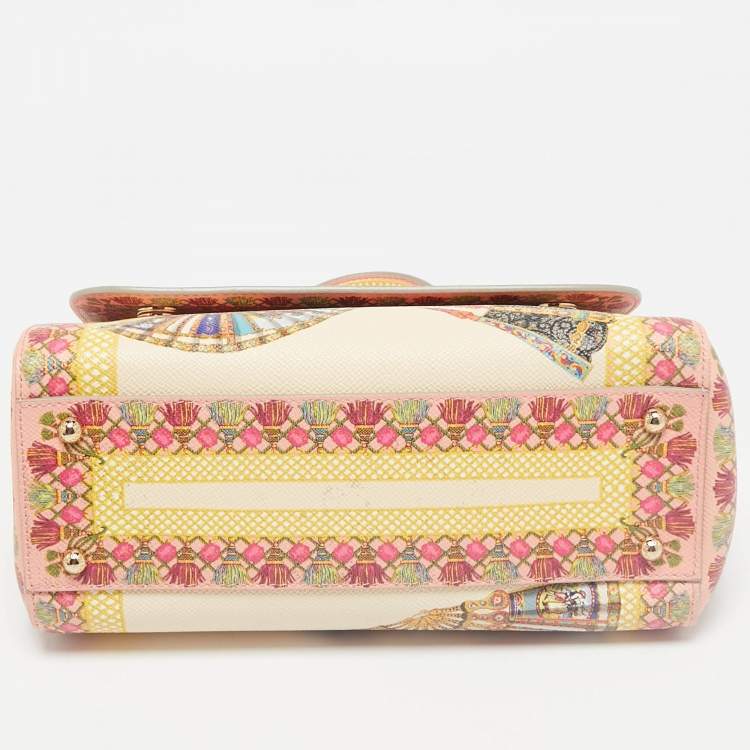 Pre Owned Dolce & Gabbana Multicolor Fan Foulard Print Leather Medium Miss Sicily Top Handle Bag