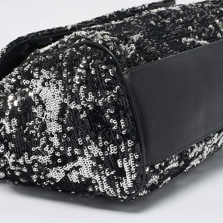 Pre Owned Dolce & Gabbana Black/Silver Sequins Large Miss Sicily Top Handle Bag
