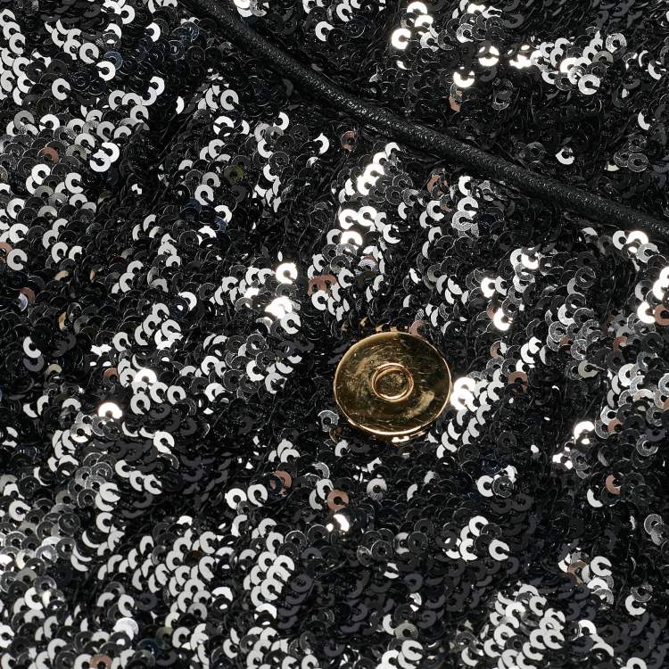 Pre Owned Dolce & Gabbana Black/Silver Sequins Large Miss Sicily Top Handle Bag