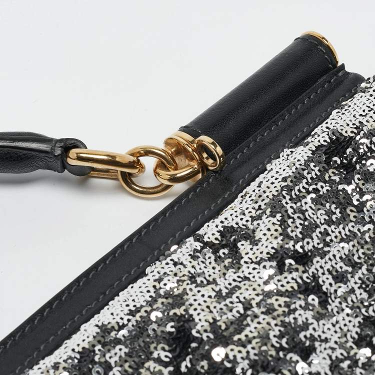 Pre Owned Dolce & Gabbana Black/Silver Sequins Large Miss Sicily Top Handle Bag