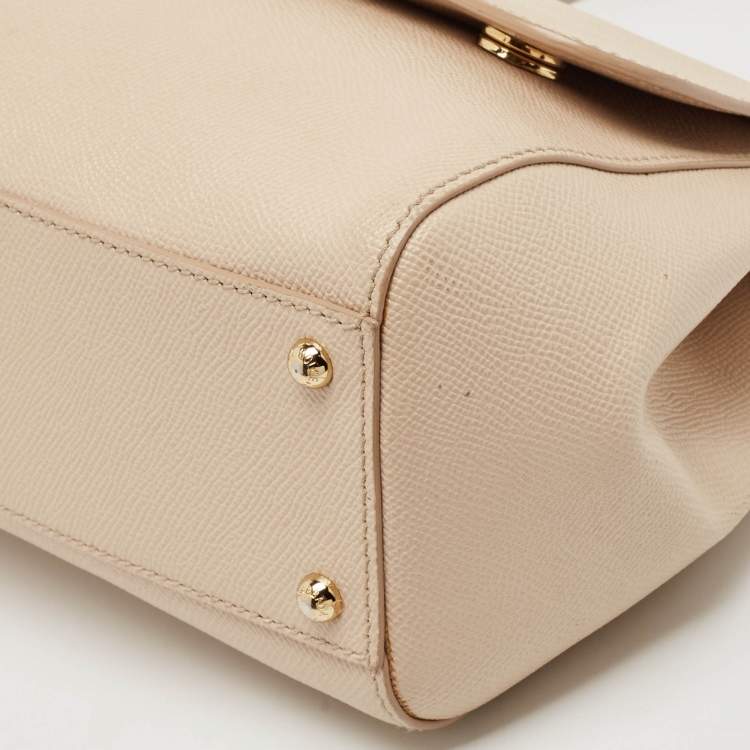 Pre Owned Dolce & Gabbana Light Beige Leather Medium Miss Sicily Top Handle Bag