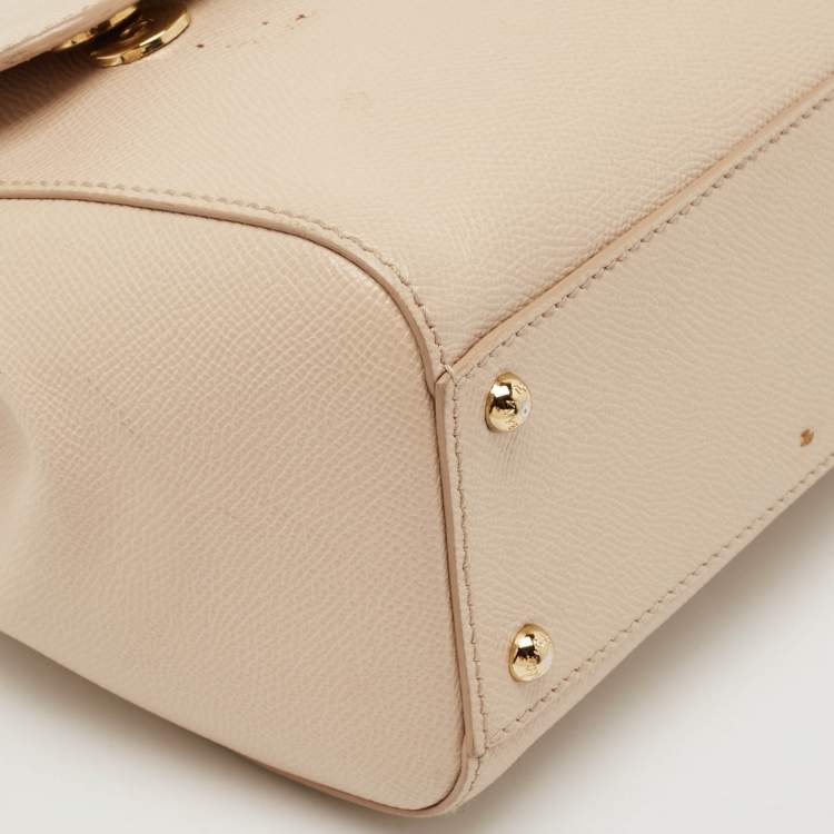 Pre Owned Dolce & Gabbana Light Beige Leather Medium Miss Sicily Top Handle Bag