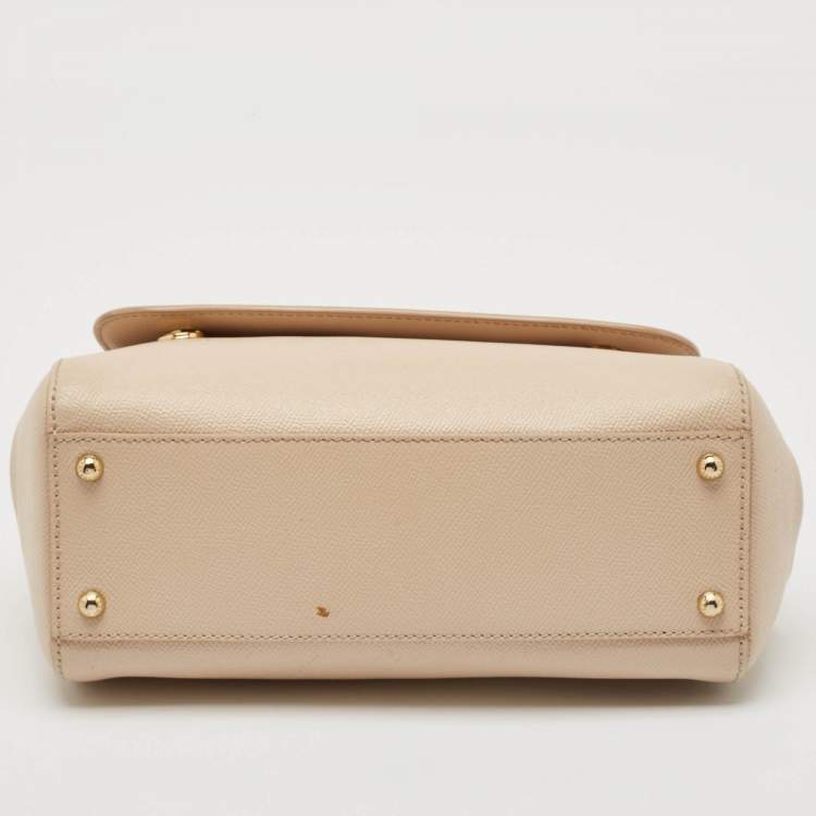 Pre Owned Dolce & Gabbana Light Beige Leather Medium Miss Sicily Top Handle Bag