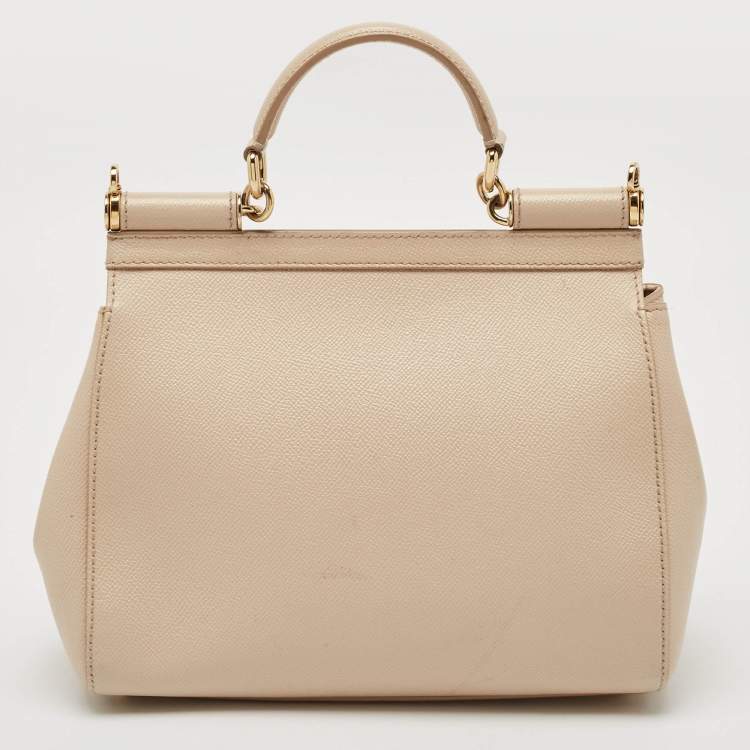 Pre Owned Dolce & Gabbana Light Beige Leather Medium Miss Sicily Top Handle Bag
