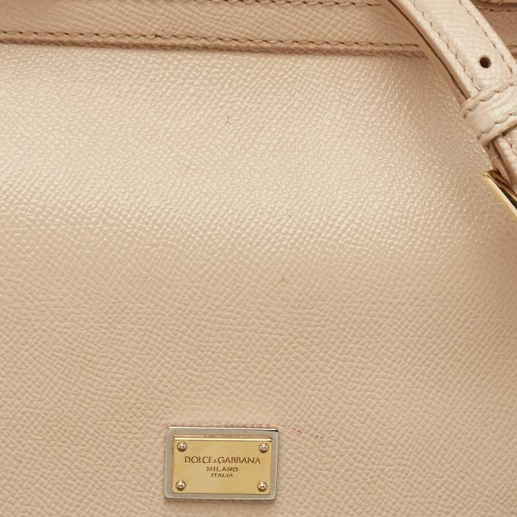 Pre Owned Dolce & Gabbana Light Beige Leather Medium Miss Sicily Top Handle Bag