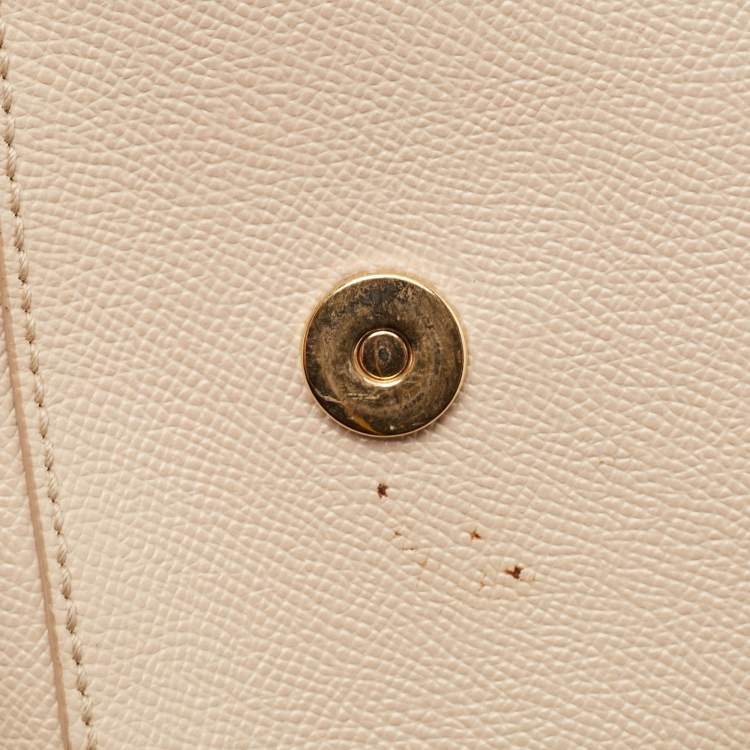 Pre Owned Dolce & Gabbana Light Beige Leather Medium Miss Sicily Top Handle Bag