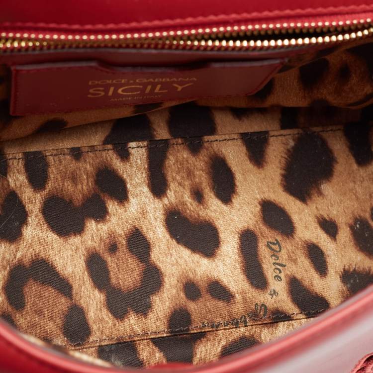 Pre Owned Dolce & Gabbana Red Laser Cut Leather Medium Miss Sicily Top Handle Bag