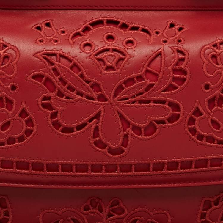 Pre Owned Dolce & Gabbana Red Laser Cut Leather Medium Miss Sicily Top Handle Bag
