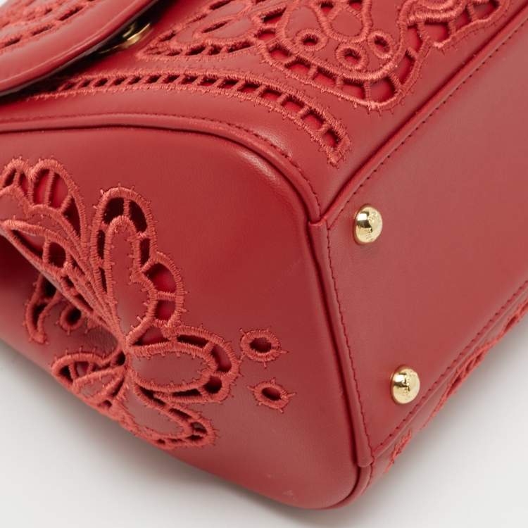 Pre Owned Dolce & Gabbana Red Laser Cut Leather Medium Miss Sicily Top Handle Bag