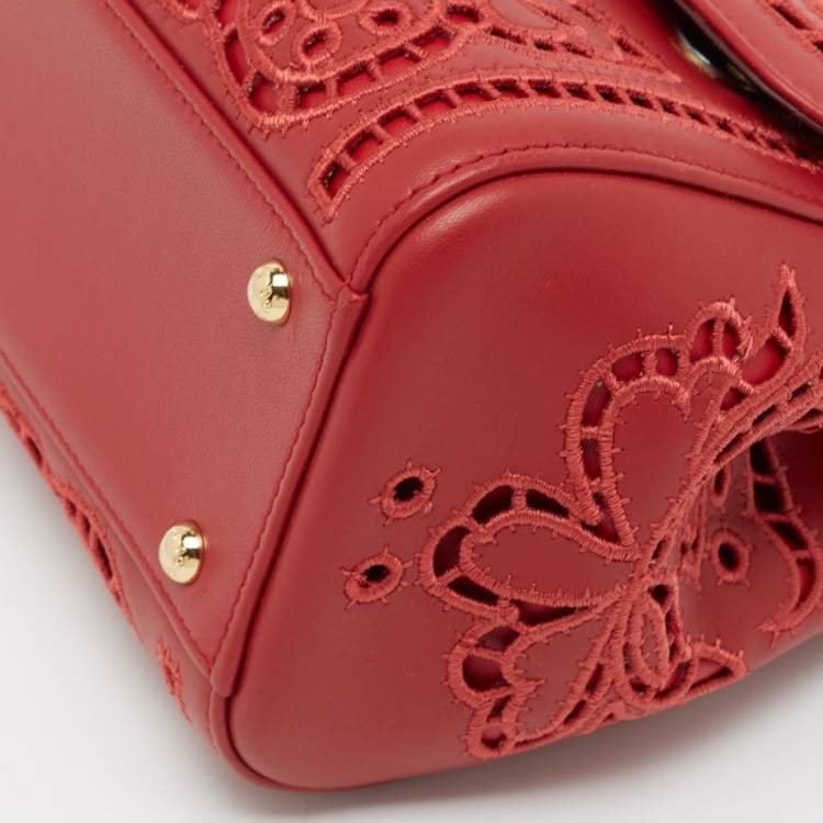 Pre Owned Dolce & Gabbana Red Laser Cut Leather Medium Miss Sicily Top Handle Bag