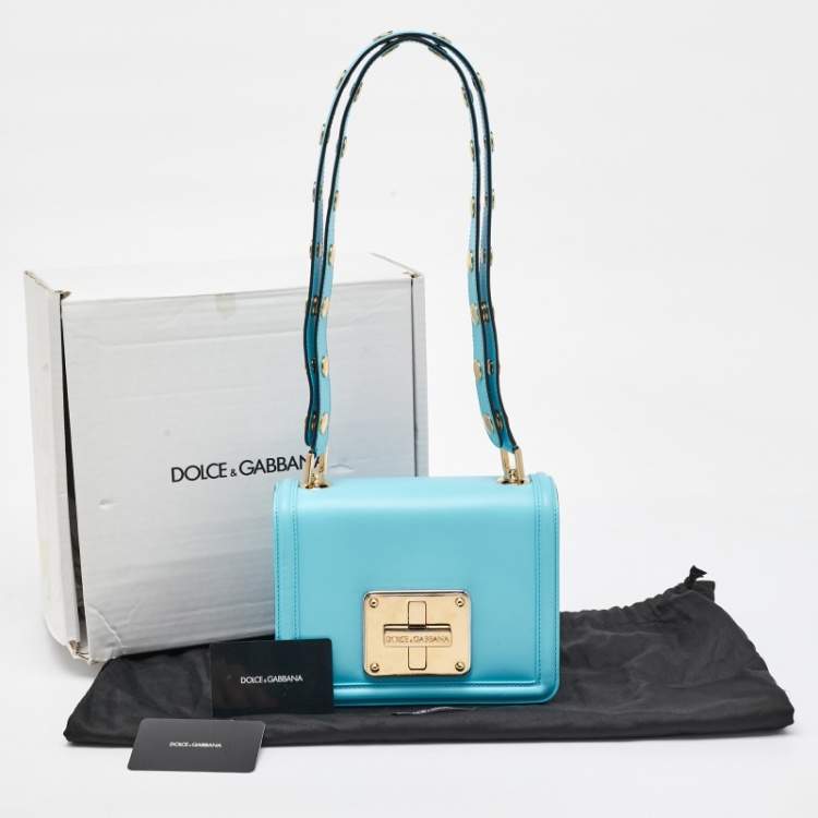 Pre Owned Dolce & Gabbana Blue Leather Joy Therapy Lola Studded Shoulder Bag