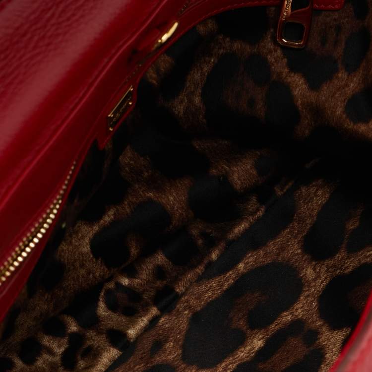 Pre Owned Dolce & Gabbana Red Leather Zipper Flap Top Handle Bag