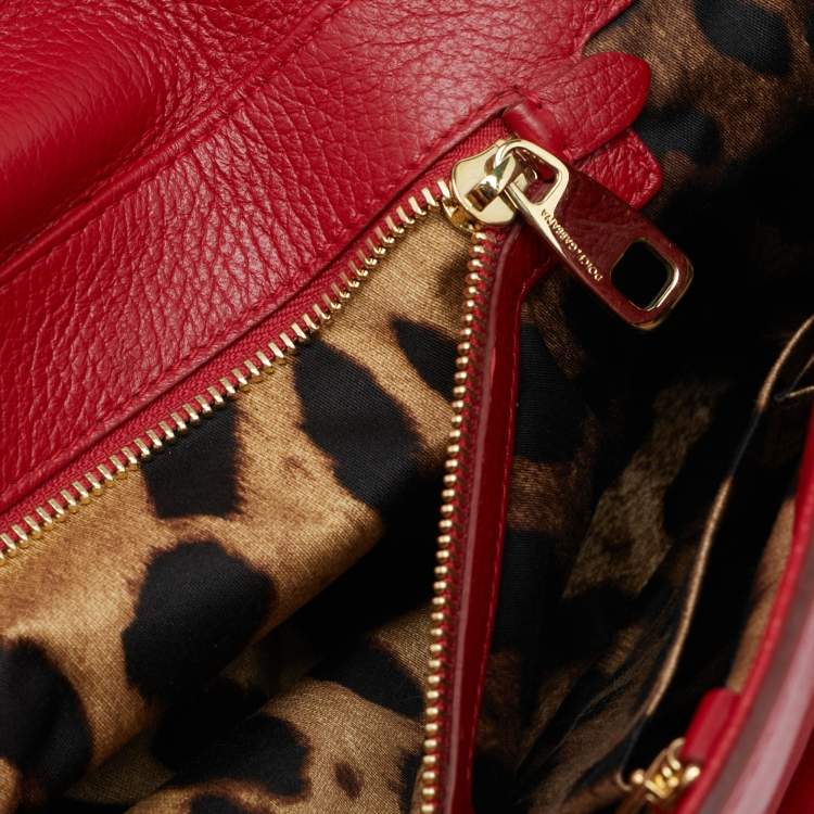 Pre Owned Dolce & Gabbana Red Leather Zipper Flap Top Handle Bag