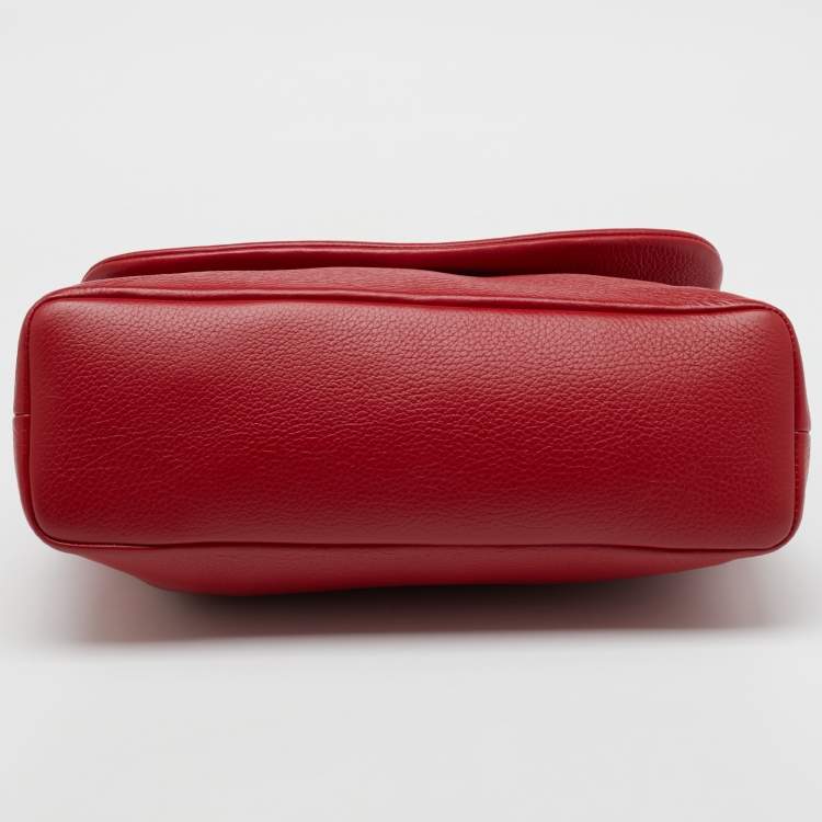 Pre Owned Dolce & Gabbana Red Leather Zipper Flap Top Handle Bag