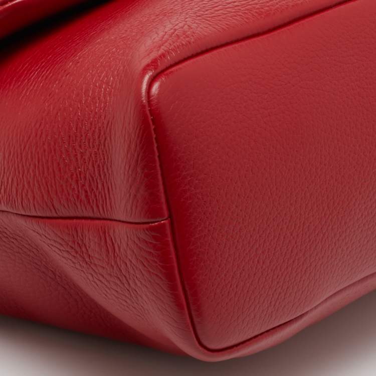 Pre Owned Dolce & Gabbana Red Leather Zipper Flap Top Handle Bag