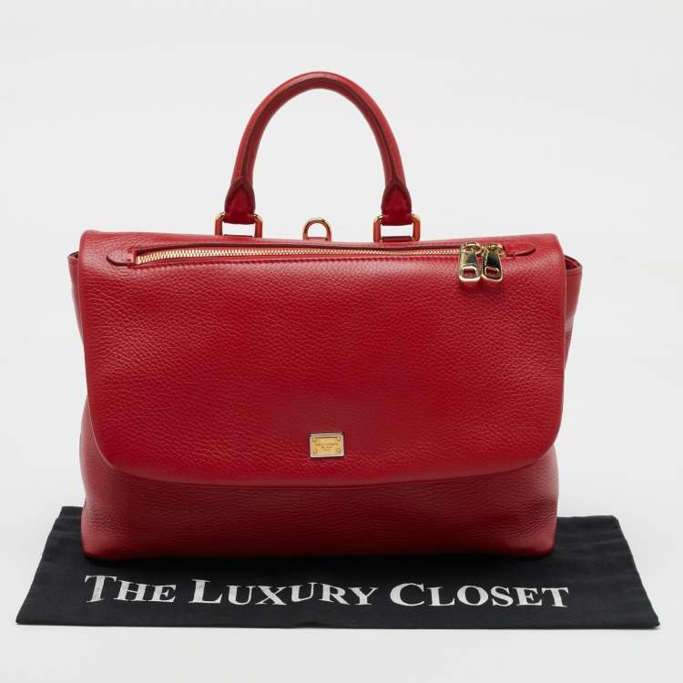 Pre Owned Dolce & Gabbana Red Leather Zipper Flap Top Handle Bag