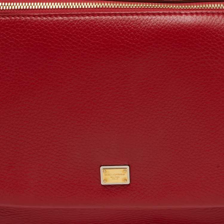 Pre Owned Dolce & Gabbana Red Leather Zipper Flap Top Handle Bag