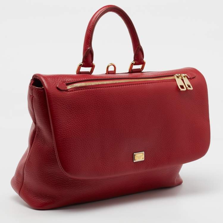 Pre Owned Dolce & Gabbana Red Leather Zipper Flap Top Handle Bag