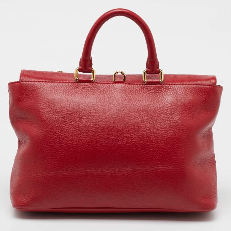 Pre Owned Dolce & Gabbana Red Leather Zipper Flap Top Handle Bag
