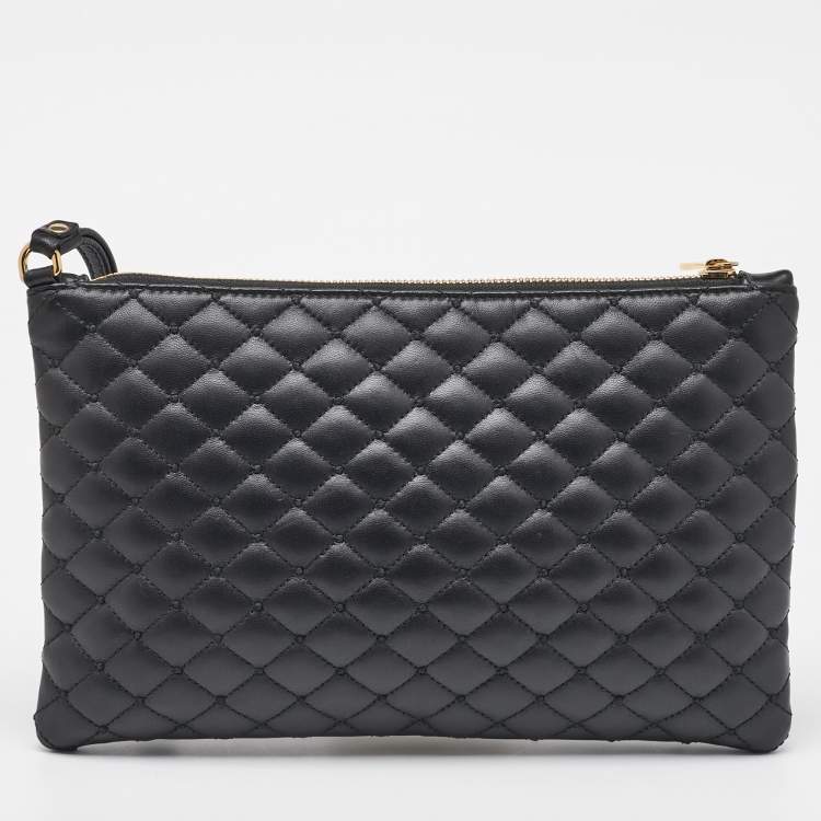 Pre Owned Dolce & Gabbana Black Quilted Leather Zip Wristlet Clutch