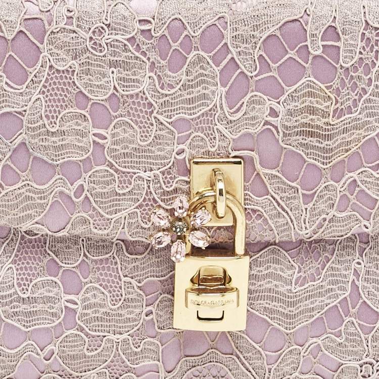 Pre Owned Dolce & Gabbana Pink Lace and Satin Padlock Chain Clutch