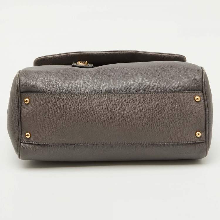 Pre Owned Dolce & Gabbana Grey Leather Maxi Miss Sicily Top Handle Bag