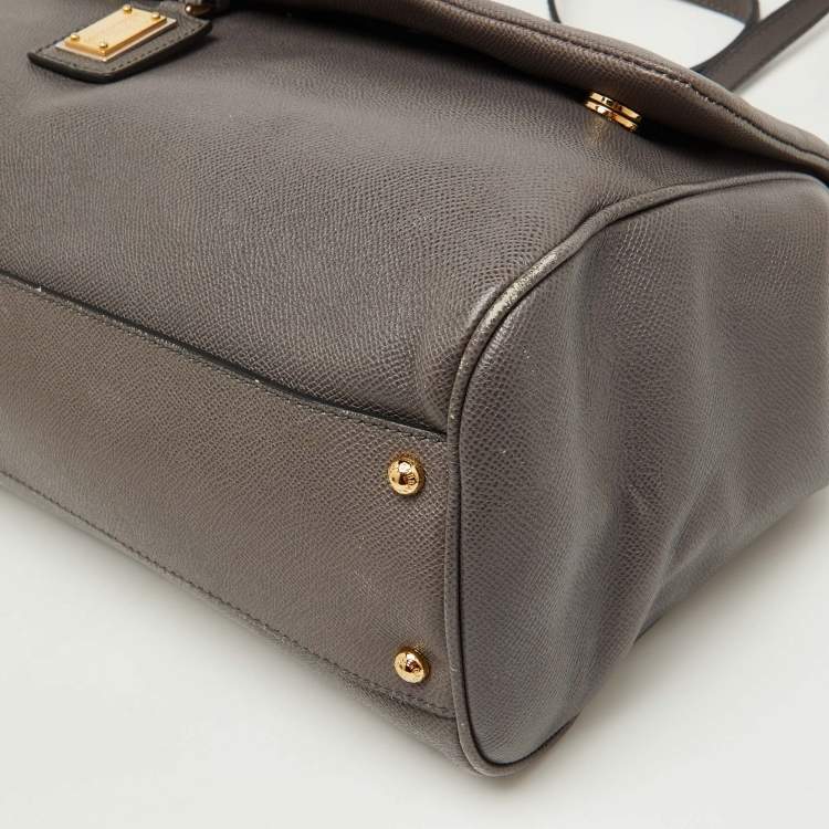 Pre Owned Dolce & Gabbana Grey Leather Maxi Miss Sicily Top Handle Bag