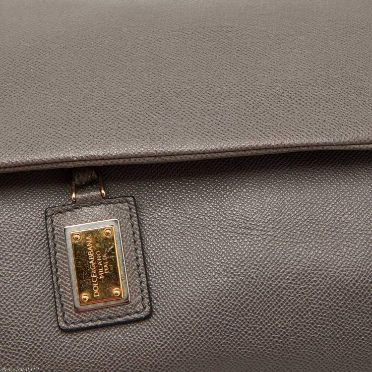 Pre Owned Dolce & Gabbana Grey Leather Maxi Miss Sicily Top Handle Bag