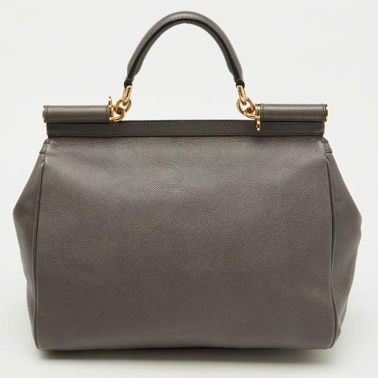 Pre Owned Dolce & Gabbana Grey Leather Maxi Miss Sicily Top Handle Bag