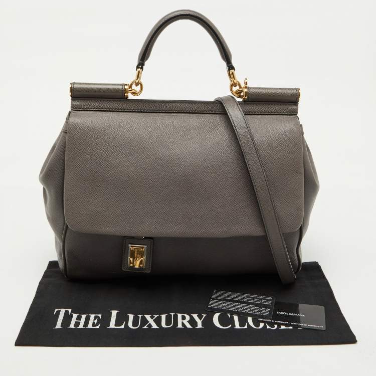Pre Owned Dolce & Gabbana Grey Leather Maxi Miss Sicily Top Handle Bag