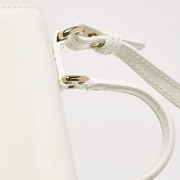 Pre Owned Dolce & Gabbana Bambino White Patent Leather Mini Miss Sicily Top Handle Bag