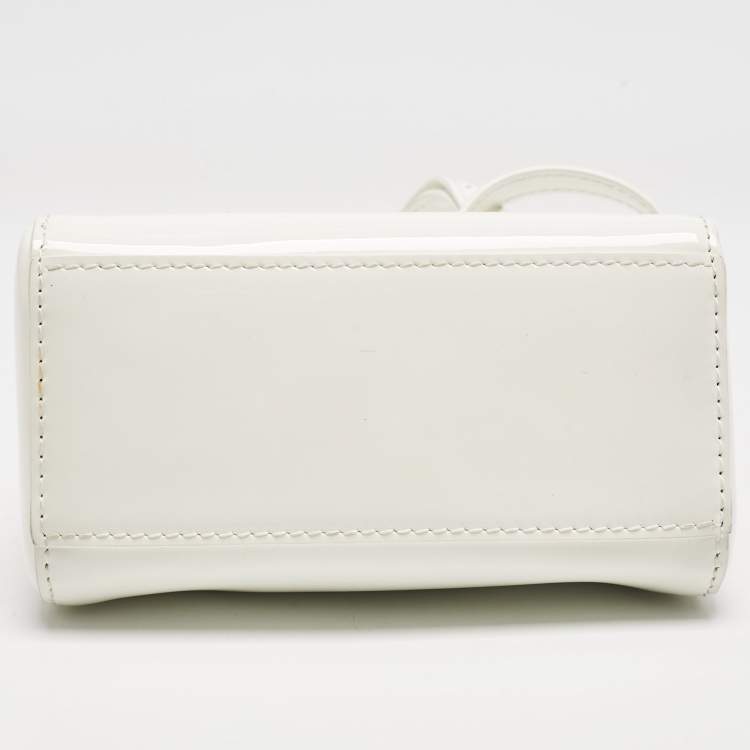 Pre Owned Dolce & Gabbana Bambino White Patent Leather Mini Miss Sicily Top Handle Bag