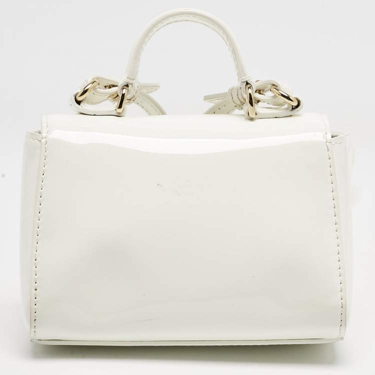 Pre Owned Dolce & Gabbana Bambino White Patent Leather Mini Miss Sicily Top Handle Bag