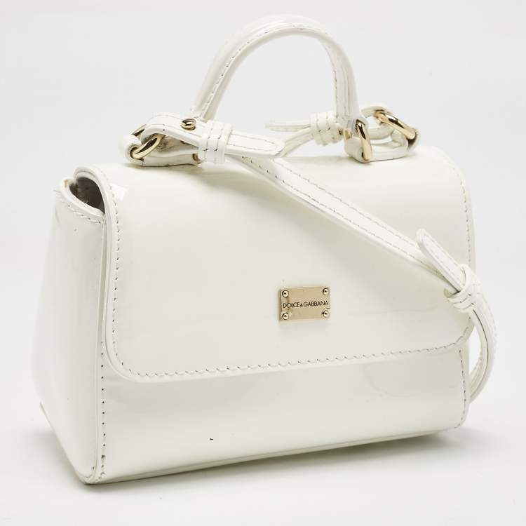 Pre Owned Dolce & Gabbana Bambino White Patent Leather Mini Miss Sicily Top Handle Bag