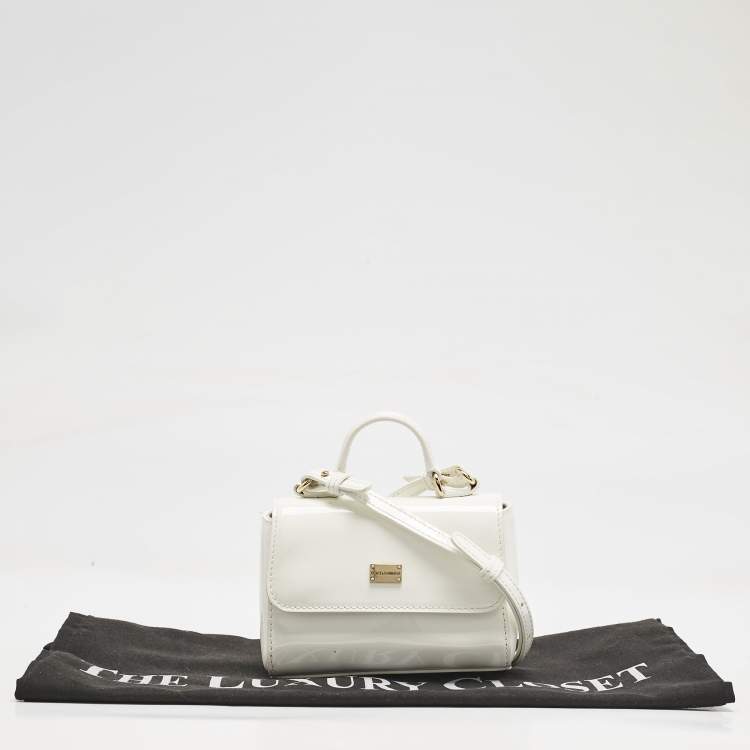 Pre Owned Dolce & Gabbana Bambino White Patent Leather Mini Miss Sicily Top Handle Bag