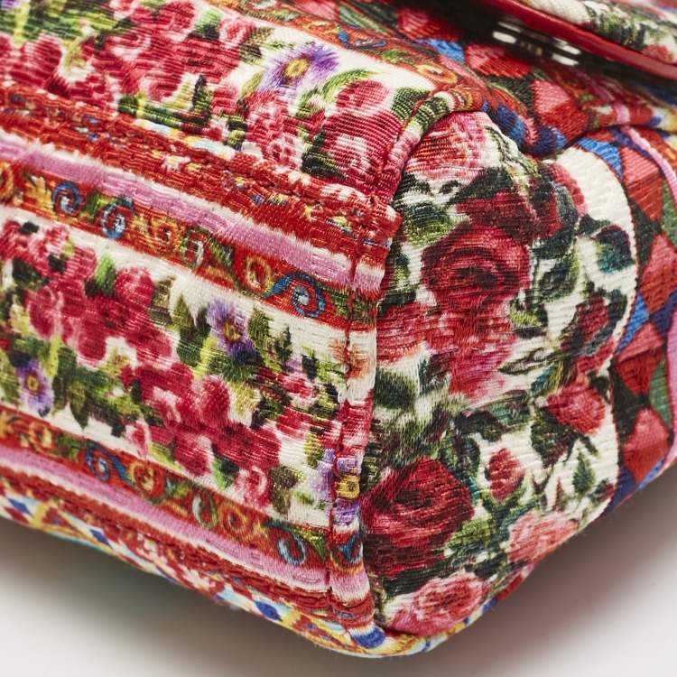 Pre Owned Dolce & Gabbana Bambino Red/Multicolor Fabric Mini Miss Sicily Top Handle Bag