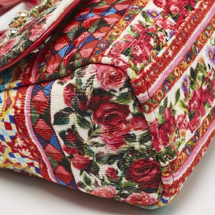 Pre Owned Dolce & Gabbana Bambino Red/Multicolor Fabric Mini Miss Sicily Top Handle Bag