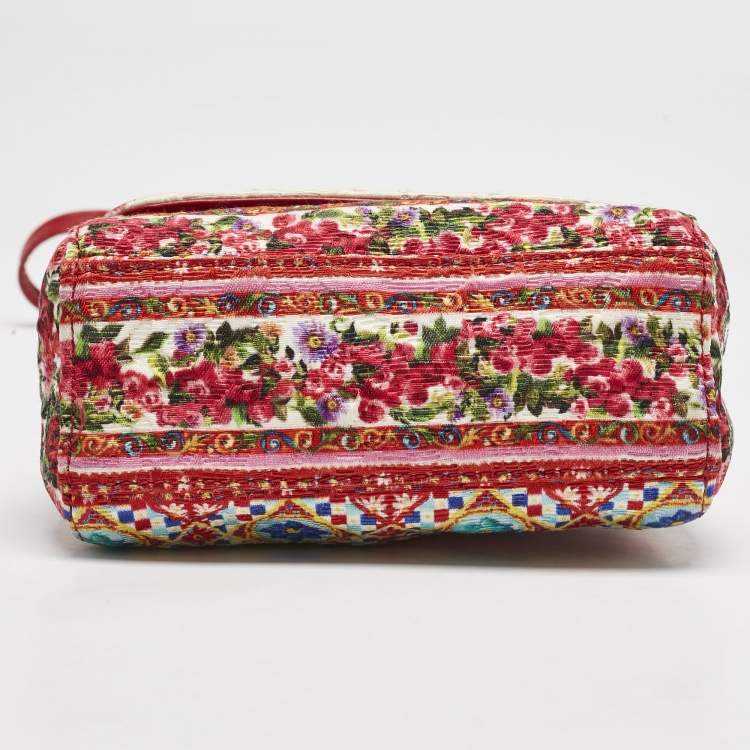 Pre Owned Dolce & Gabbana Bambino Red/Multicolor Fabric Mini Miss Sicily Top Handle Bag