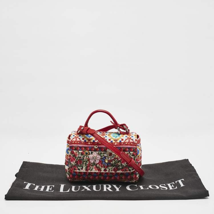 Pre Owned Dolce & Gabbana Bambino Red/Multicolor Fabric Mini Miss Sicily Top Handle Bag