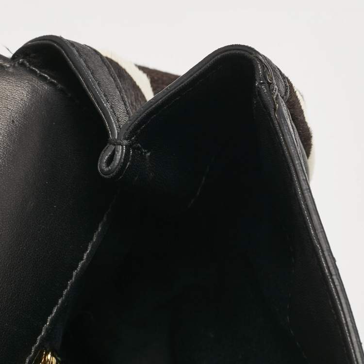 Pre Owned Dolce & Gabbana Black/White Sequins and Calf Hair Large Miss Sicily Top Handle Bag