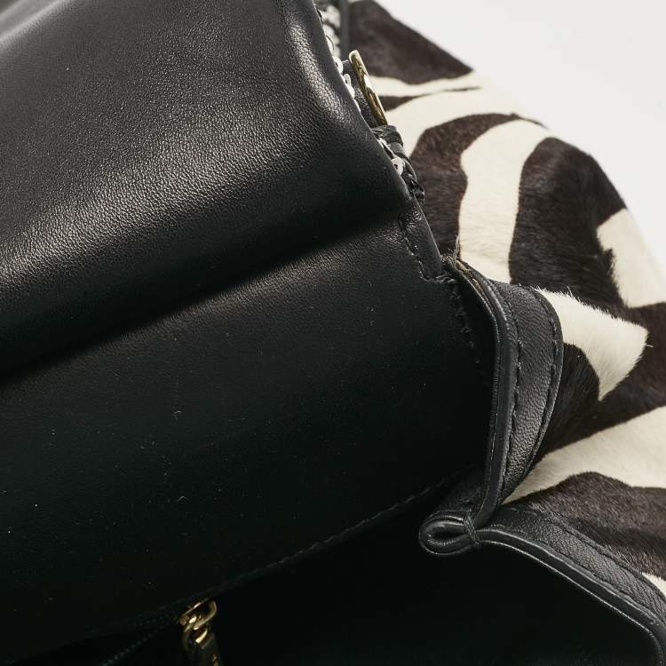 Pre Owned Dolce & Gabbana Black/White Sequins and Calf Hair Large Miss Sicily Top Handle Bag