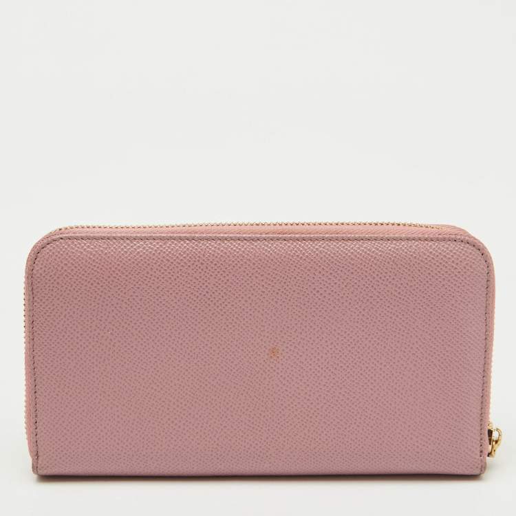 Pre Owned Dolce & Gabbana Pink Leather Zip Around Wallet